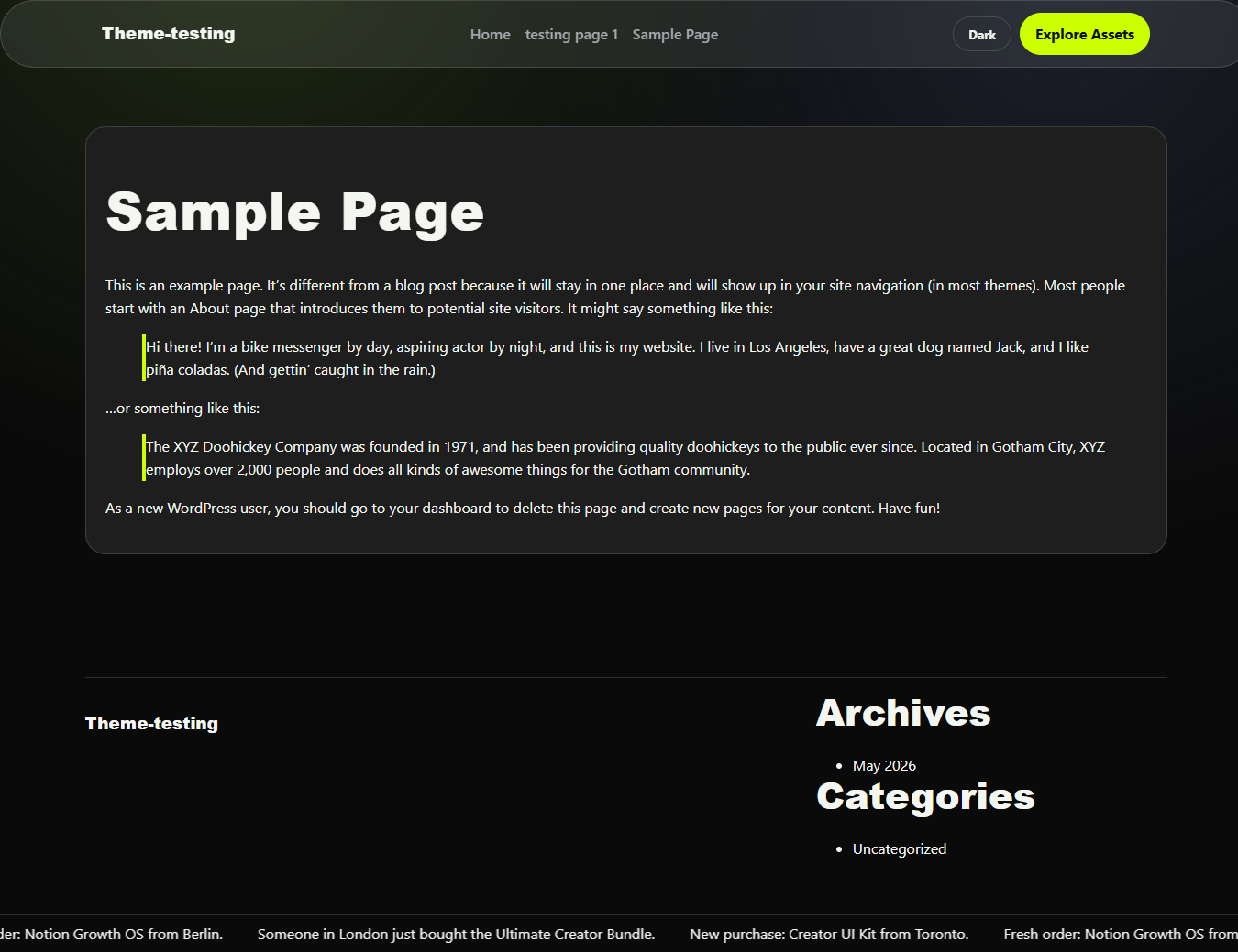 Sample page of Tech-lux theme home page